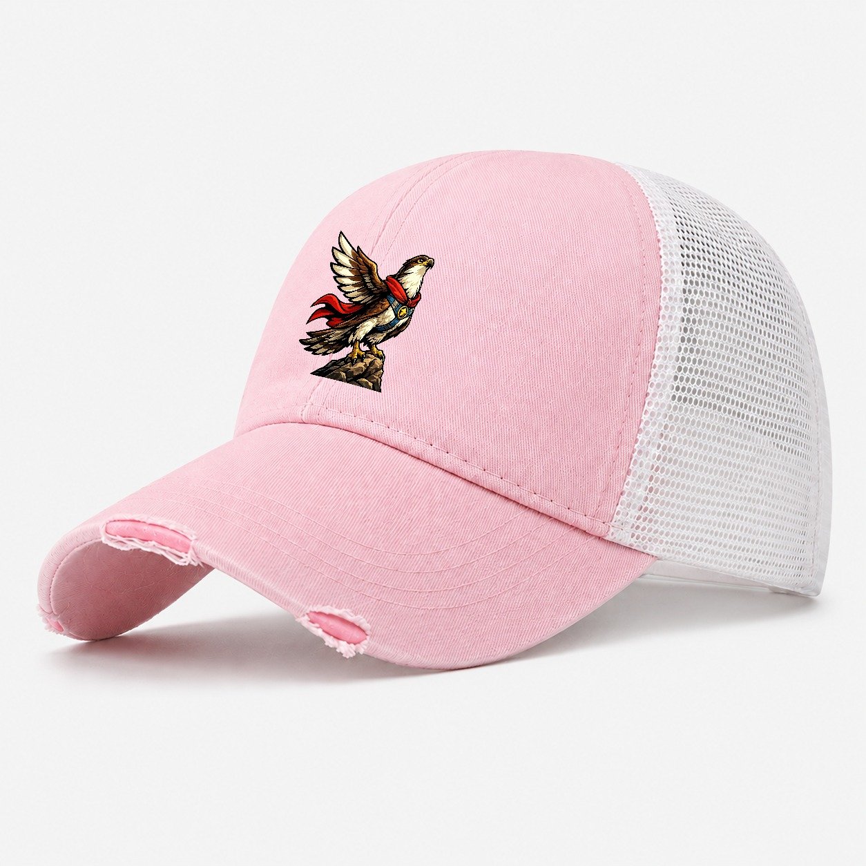 Mallard In Flight Washed Trucker Hat – Light Pink
