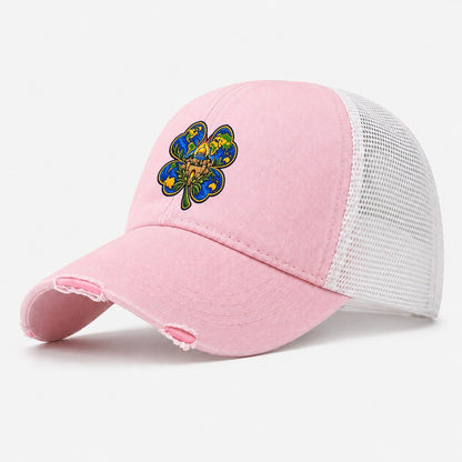 Clover Leaf World Map Jerusalem Washed Trucker Hat – Light Pink