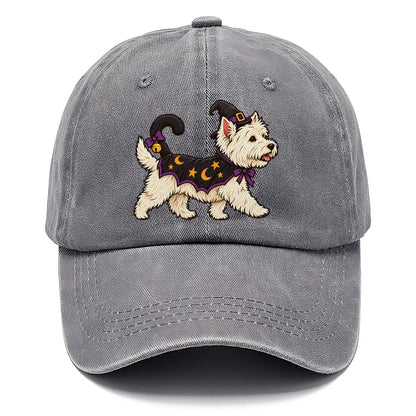 One West Highland Terrier In Halloween Costume Little Witch S Cat Familiar Costume With A Tiny Hat Halloween Dog Parade Classic Cap – Urban Haze