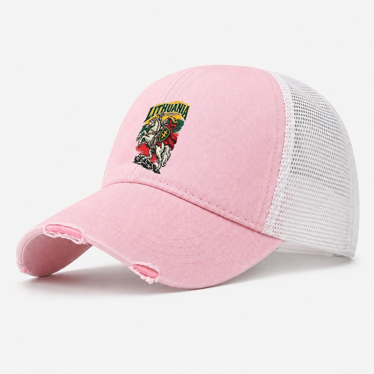 Lithuania Woodcut Badge Washed Trucker Hat – Light Pink