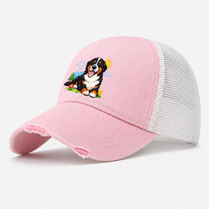 Bernese Mountain Dog Washed Trucker Hat – Light Pink