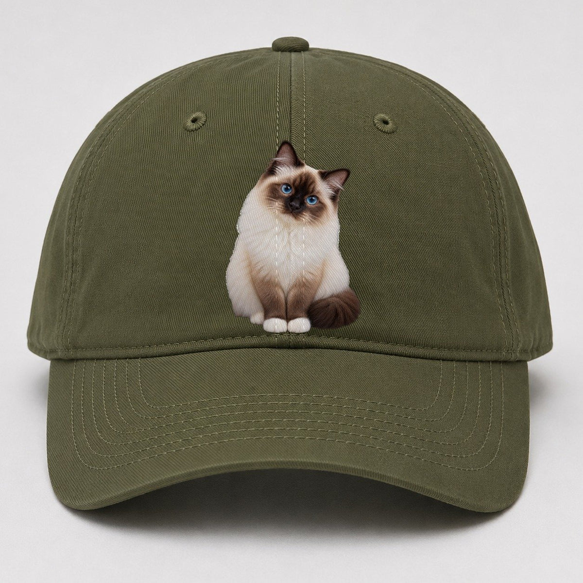Birman Seated Portrait Realistic Cat Portrait Baseball Cap – Army Green