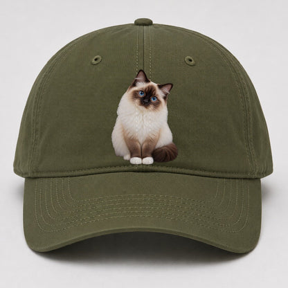 Birman Seated Portrait Realistic Cat Portrait Baseball Cap – Army Green