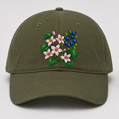 Nova Scotia Mayflower And Wild Blueberries Canada Cultural Icons Baseball Cap – Army Green