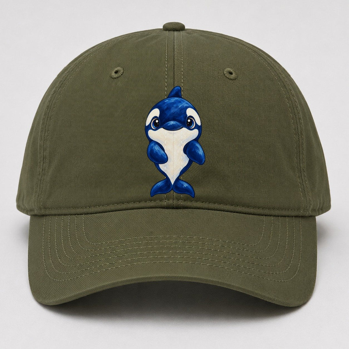 Orca Front Splash Sea Sprite Baseball Cap – Army Green