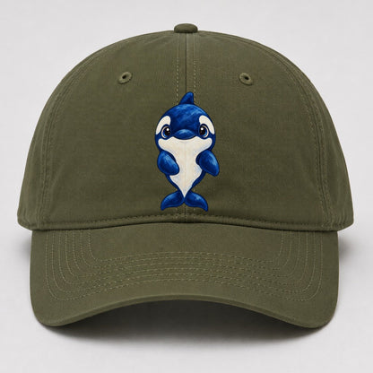 Orca Front Splash Sea Sprite Baseball Cap – Army Green