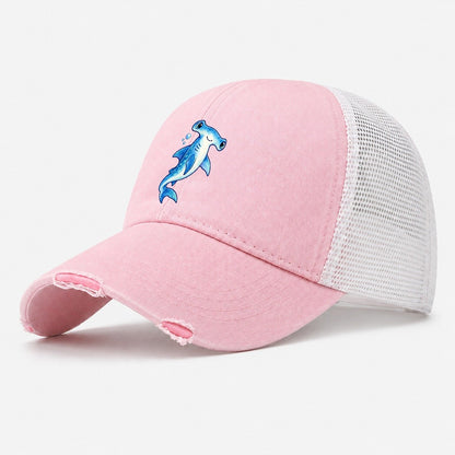 Hammerhead Shark Upward Swim Sea Sprite Washed Trucker Hat – Light Pink