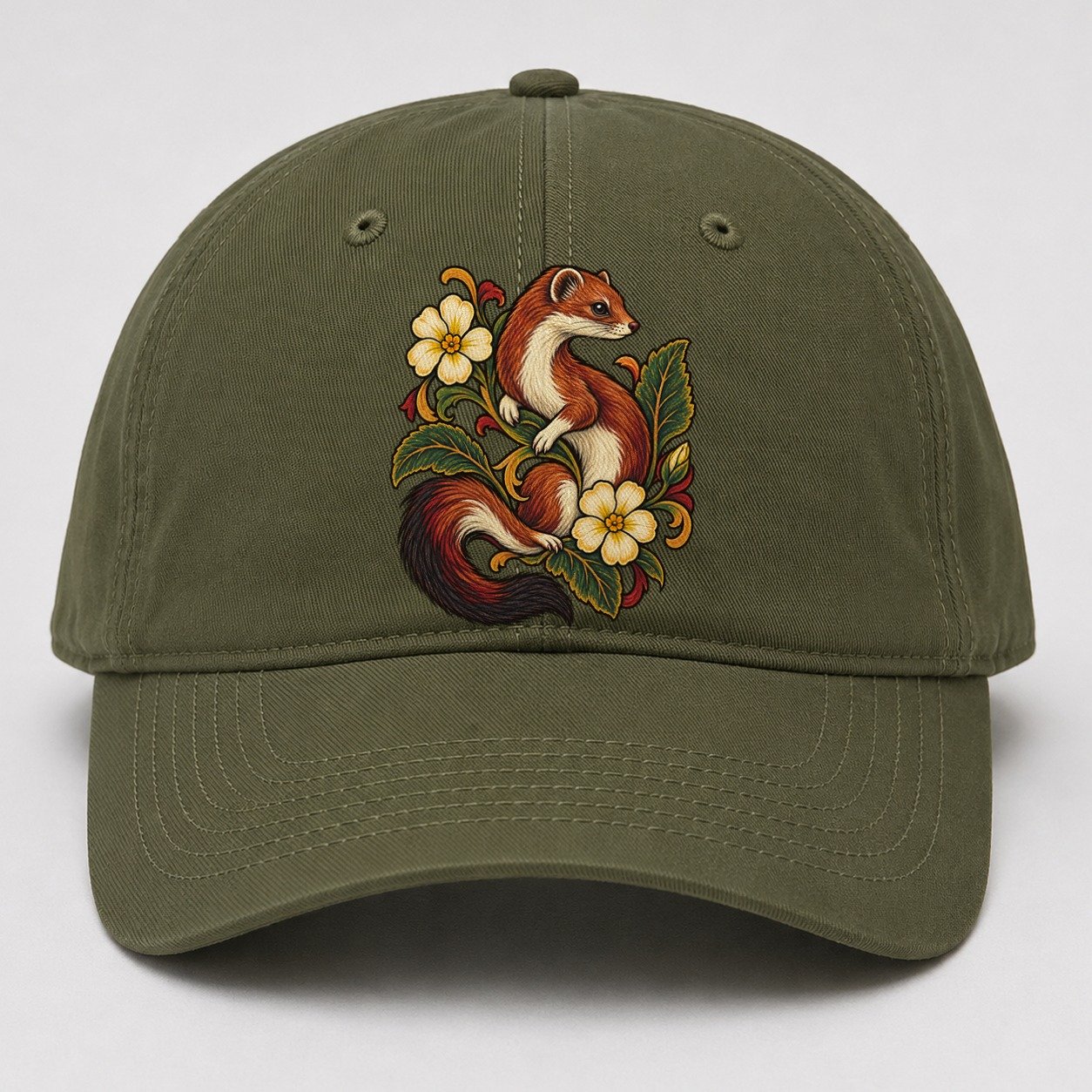 British Stoat And Primrose Uk Culture Heritage Baseball Cap – Army Green