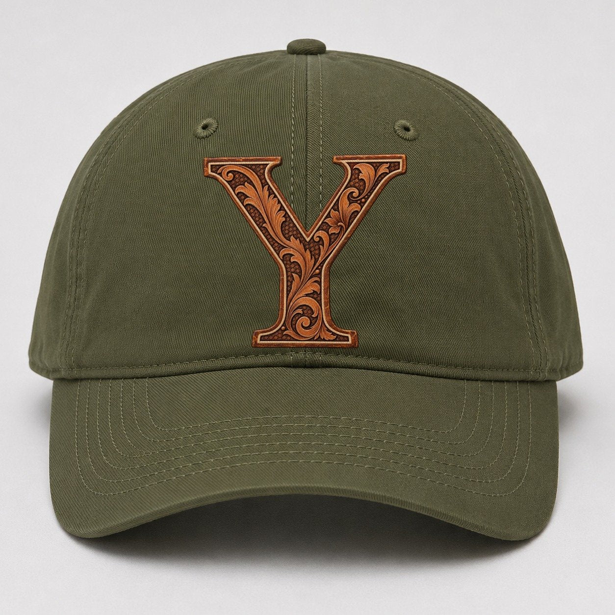 Tooled Leather Y Monogram Baseball Cap – Army Green