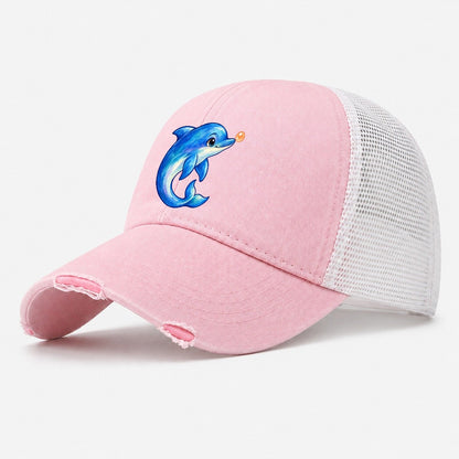 Dolphin Nose Boop Sea Sprite Washed Trucker Hat – Light Pink