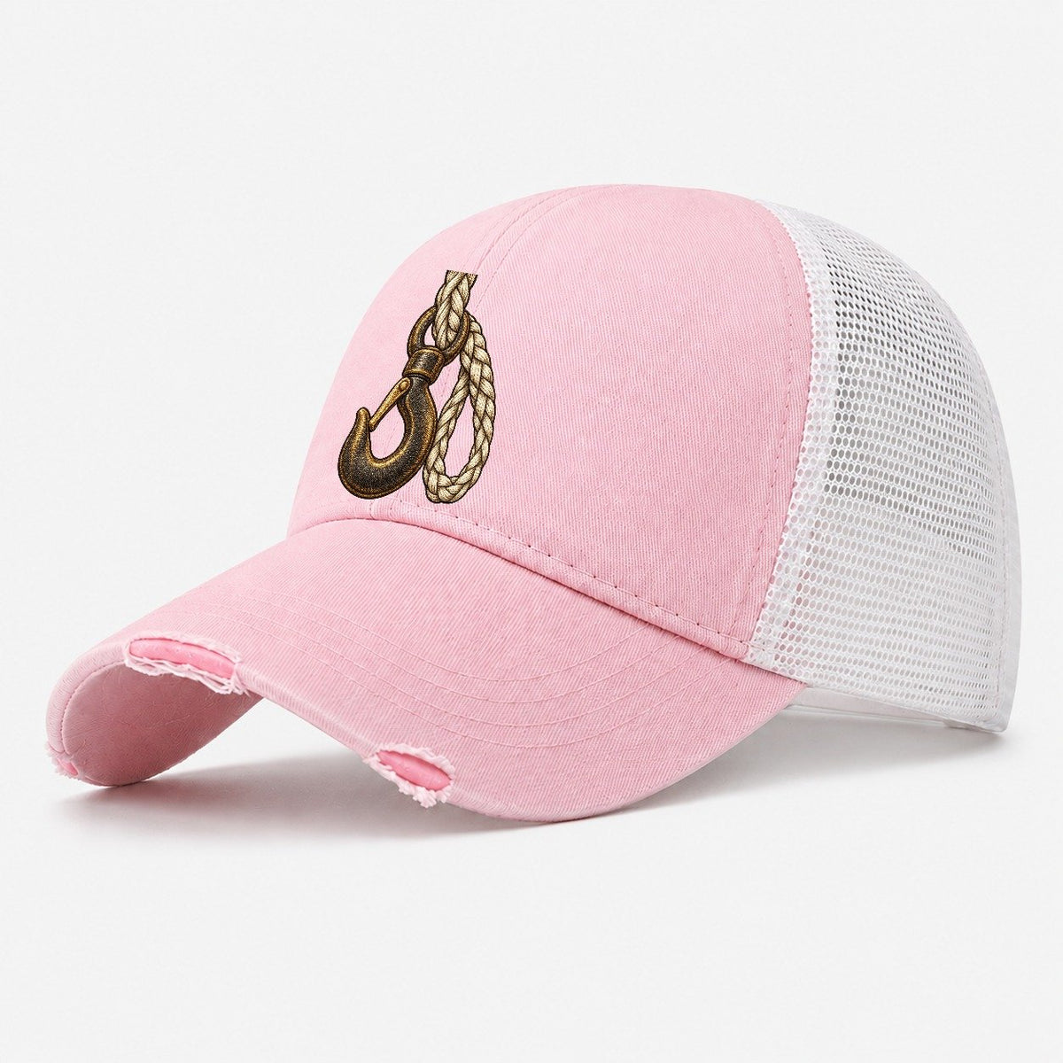Winch Hook And Steel Cable Off Roading And Overlanding Washed Trucker Hat – Light Pink