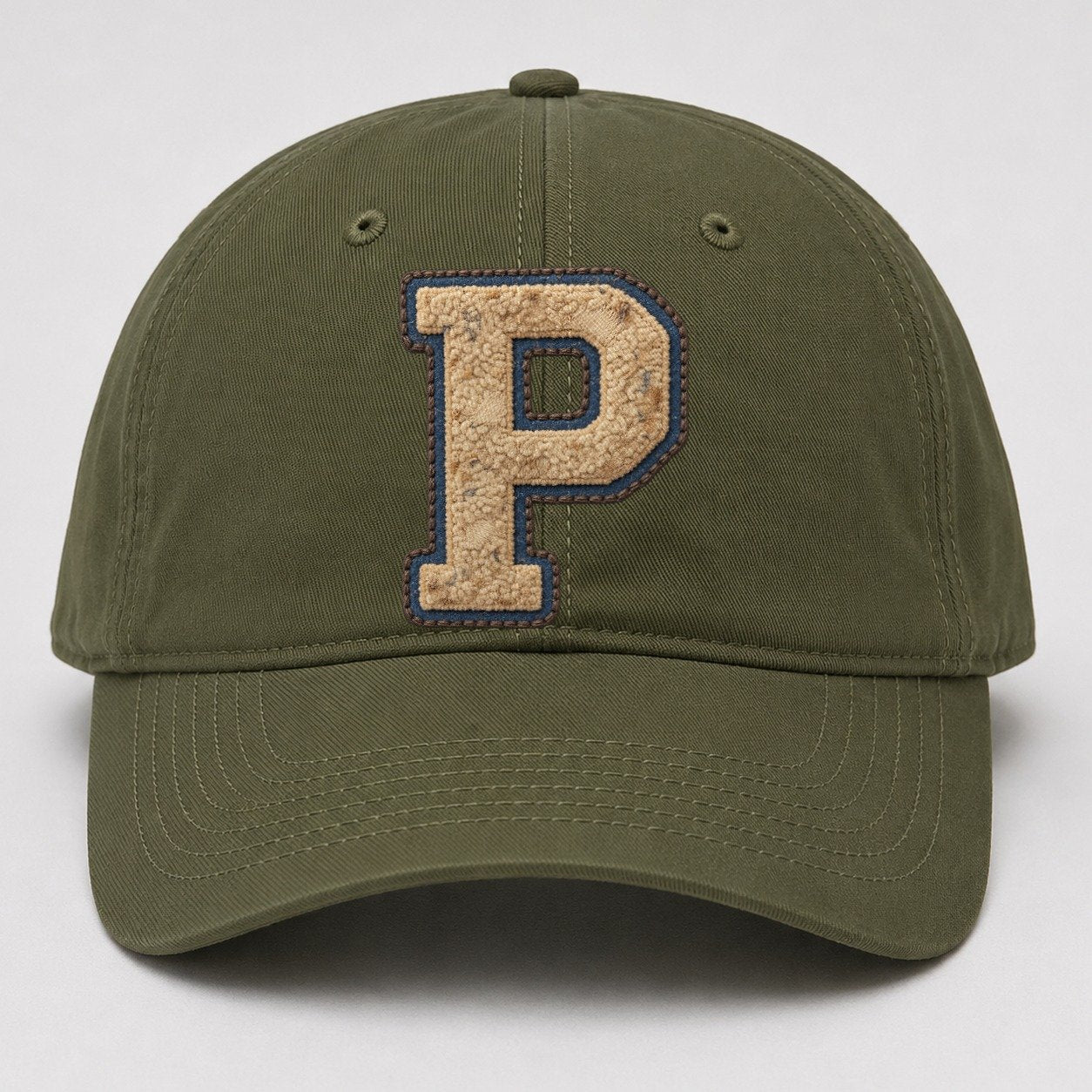 Varsity Chenille P Monogram Baseball Cap – Army Green