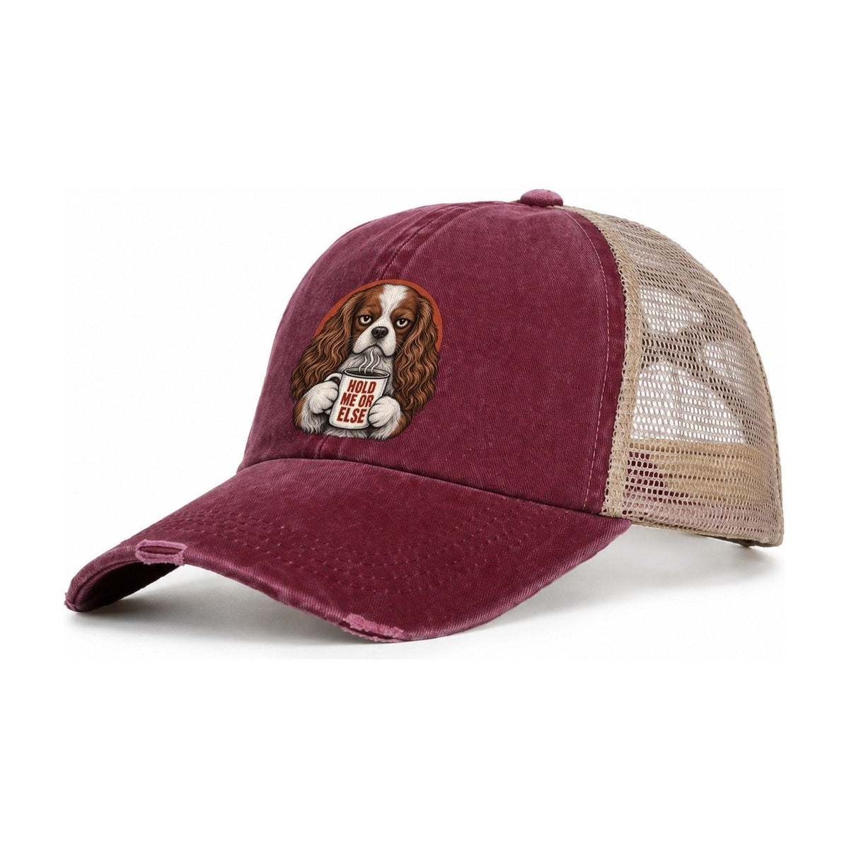 Cavalier King Charles Spaniel Mug Truths Dog Mug Truths Women's Ponytail Trucker Hat – Burgundy Khaki