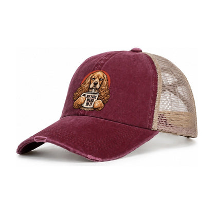Cocker Spaniel Mug Truths Dog Mug Truths Women's Ponytail Trucker Hat – Burgundy Khaki