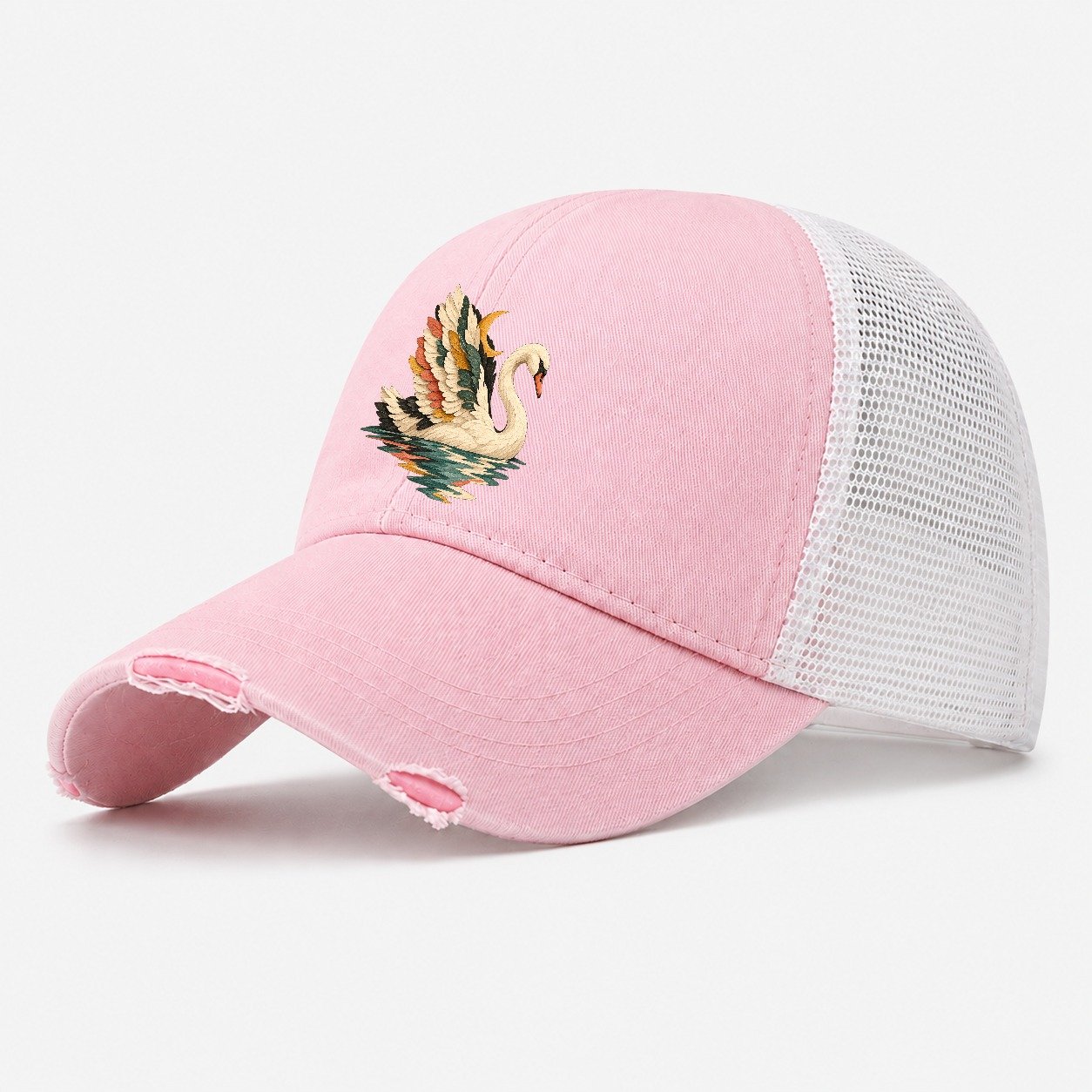 Swan Moon Reflection Gentle Wild Washed Trucker Hat – Light Pink