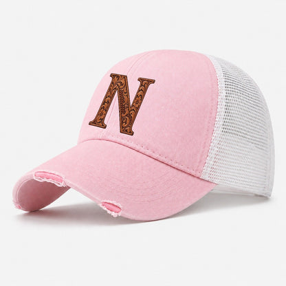 Tooled Leather N Monogram Washed Trucker Hat – Light Pink
