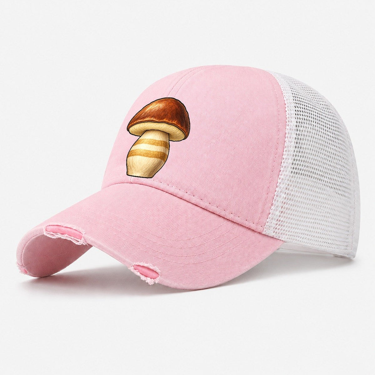 Bolete Hero Study Foraging And Mycology Washed Trucker Hat – Light Pink