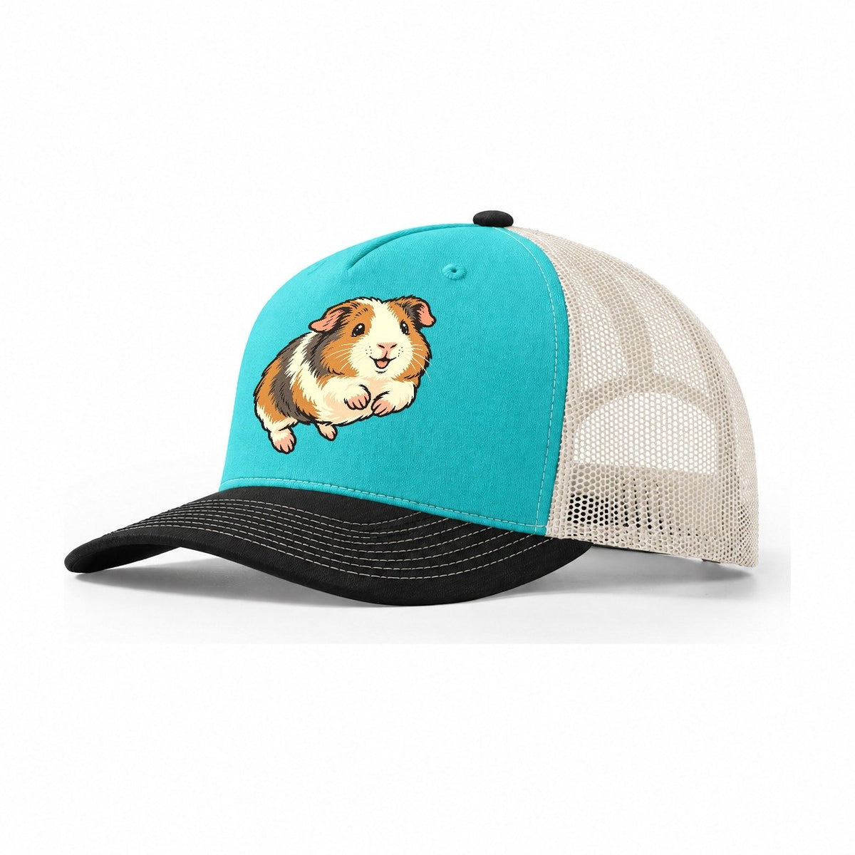 Guinea Pig Happy Hop Small Pet Logos Trucker Hat – Aqua Black White