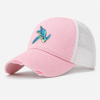 Sea Turtle Downward Glide Sea Sprite Washed Trucker Hat – Light Pink