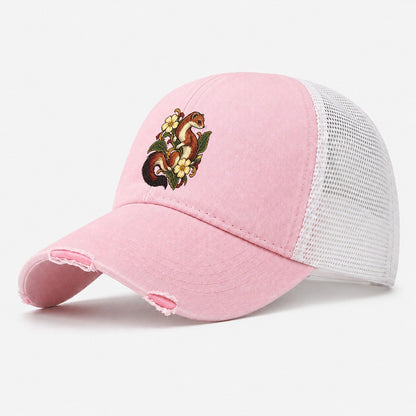 British Stoat And Primrose Uk Culture Heritage Washed Trucker Hat – Light Pink