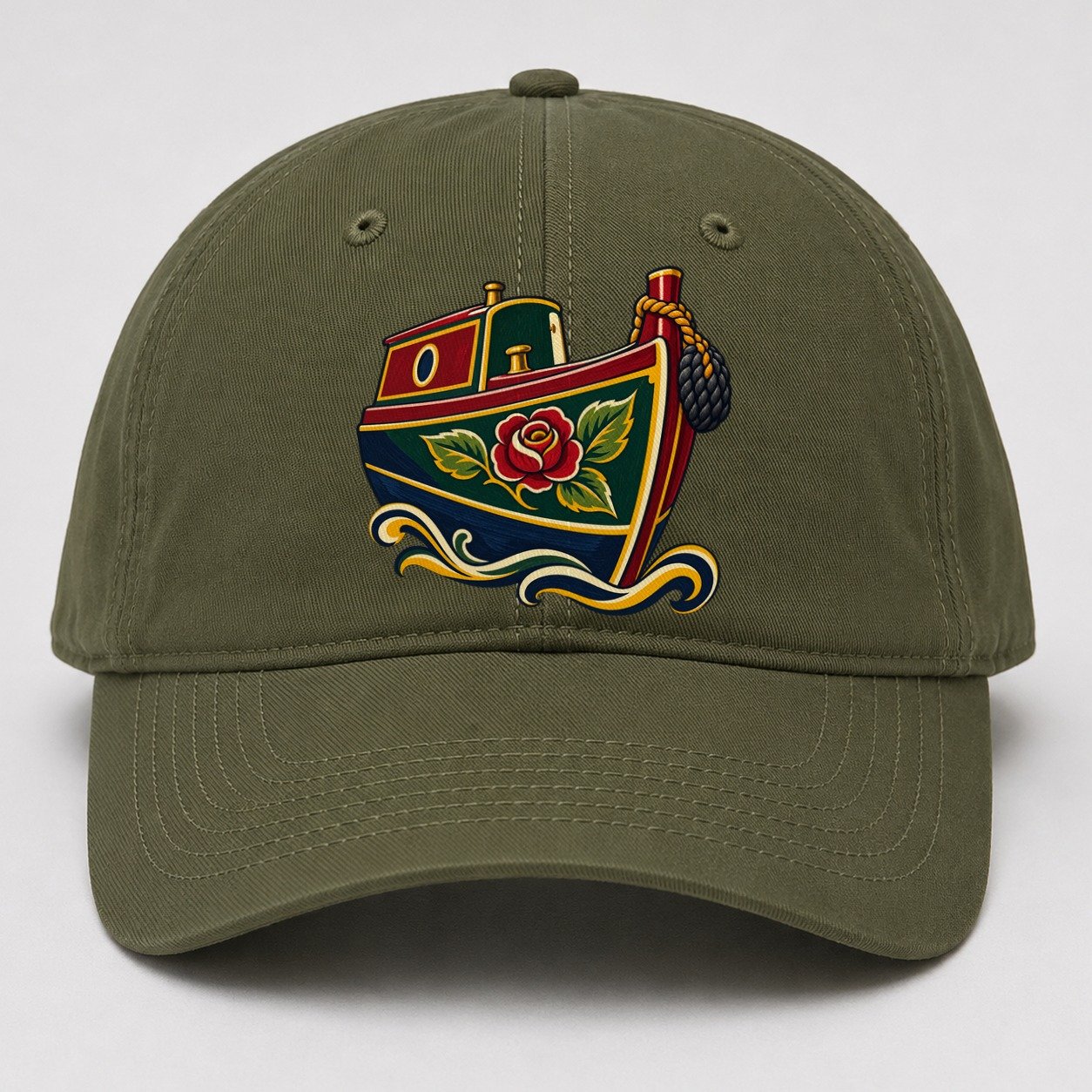 Canal Narrowboat Rose Painted Bow Uk Culture Heritage Baseball Cap – Army Green