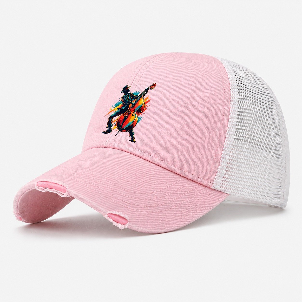 Double Bass Icon Music Instruments Washed Trucker Hat – Light Pink