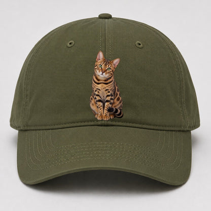 Bengal Seated Portrait Realistic Cat Portrait Baseball Cap – Army Green
