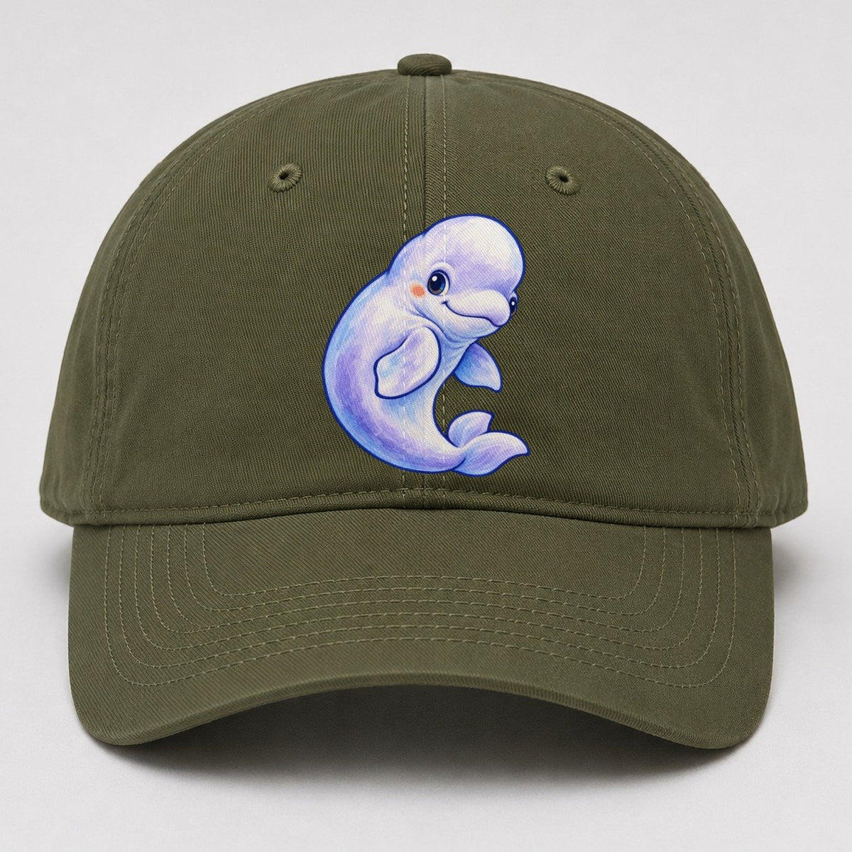 Beluga Whale Gentle Turn Sea Sprite Baseball Cap – Army Green