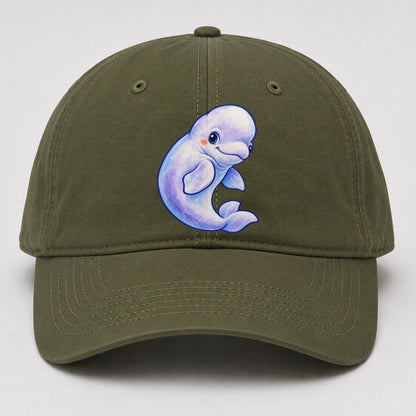 Beluga Whale Gentle Turn Sea Sprite Baseball Cap – Army Green