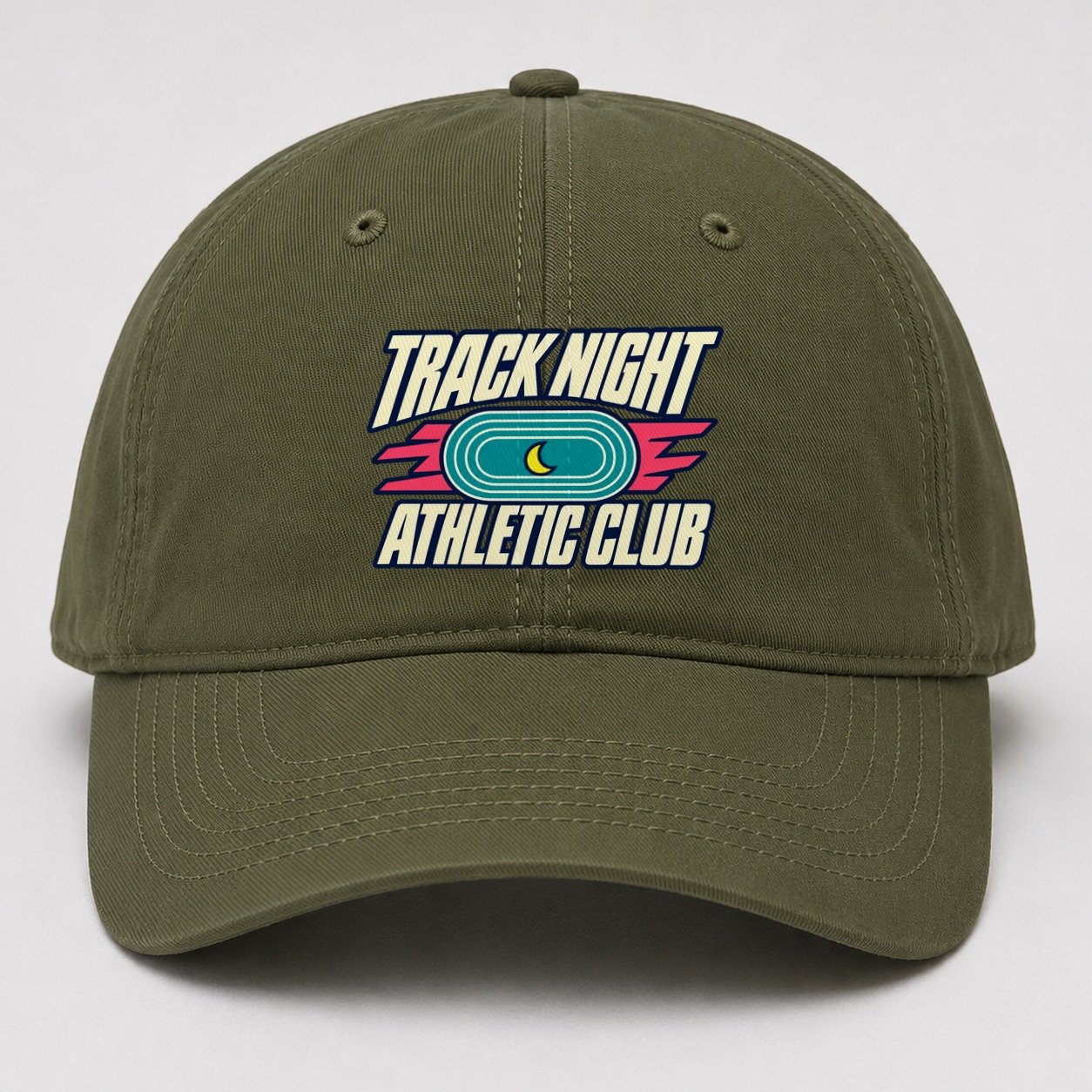 Track Night Athletic Club 90S Running Clubs Baseball Cap – Army Green