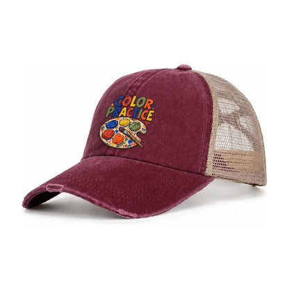 Color Practice Clay Color Makers Women's Ponytail Trucker Hat – Burgundy Khaki