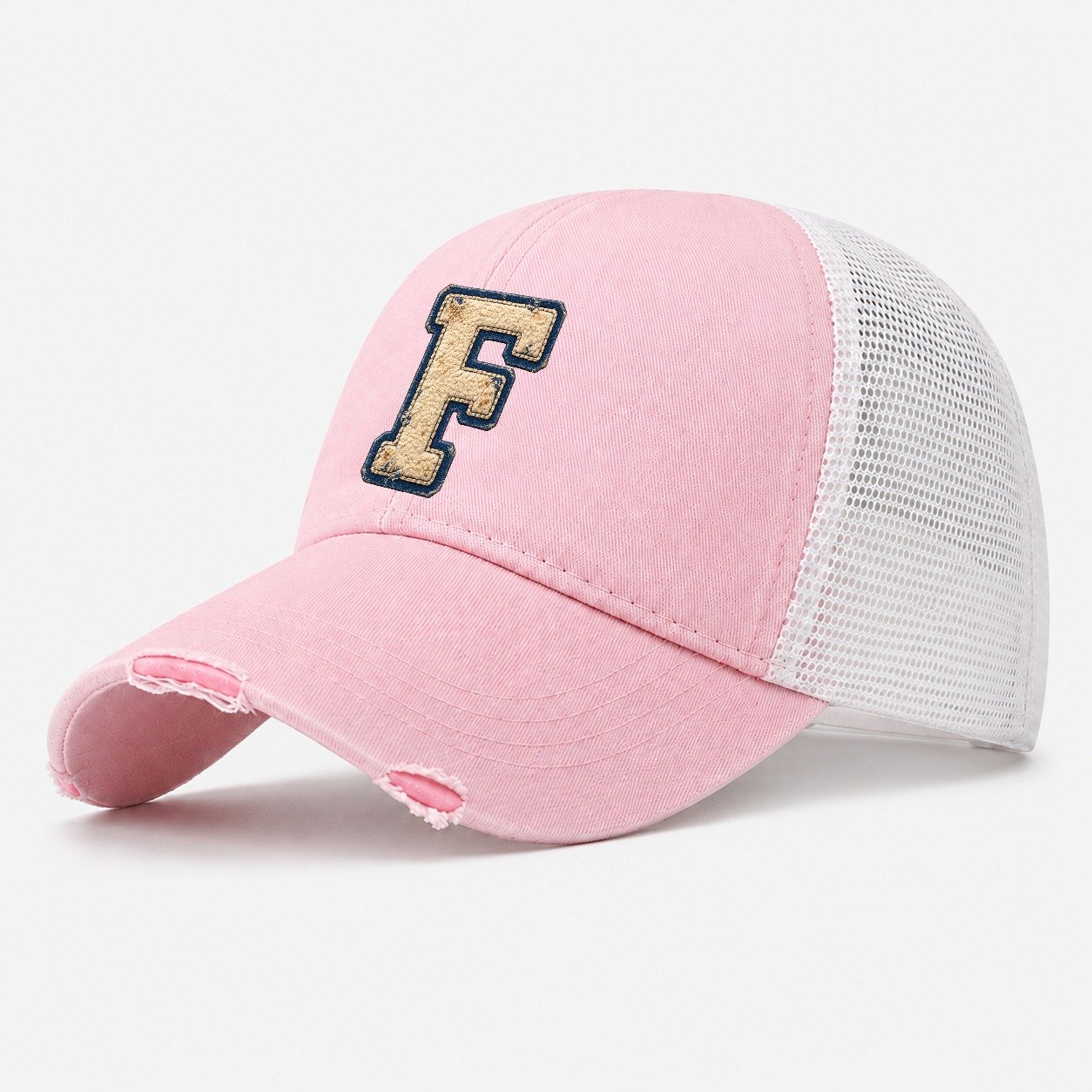Varsity Chenille F Monogram Washed Trucker Hat – Light Pink
