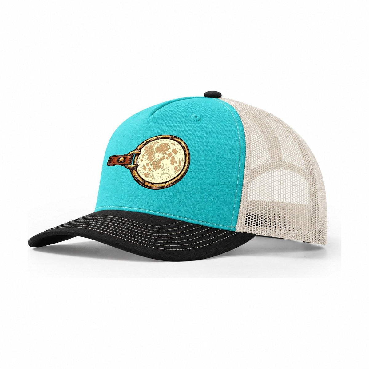 Moonlit Bridle Ring Sundown Familiars Trucker Hat – Aqua Black White