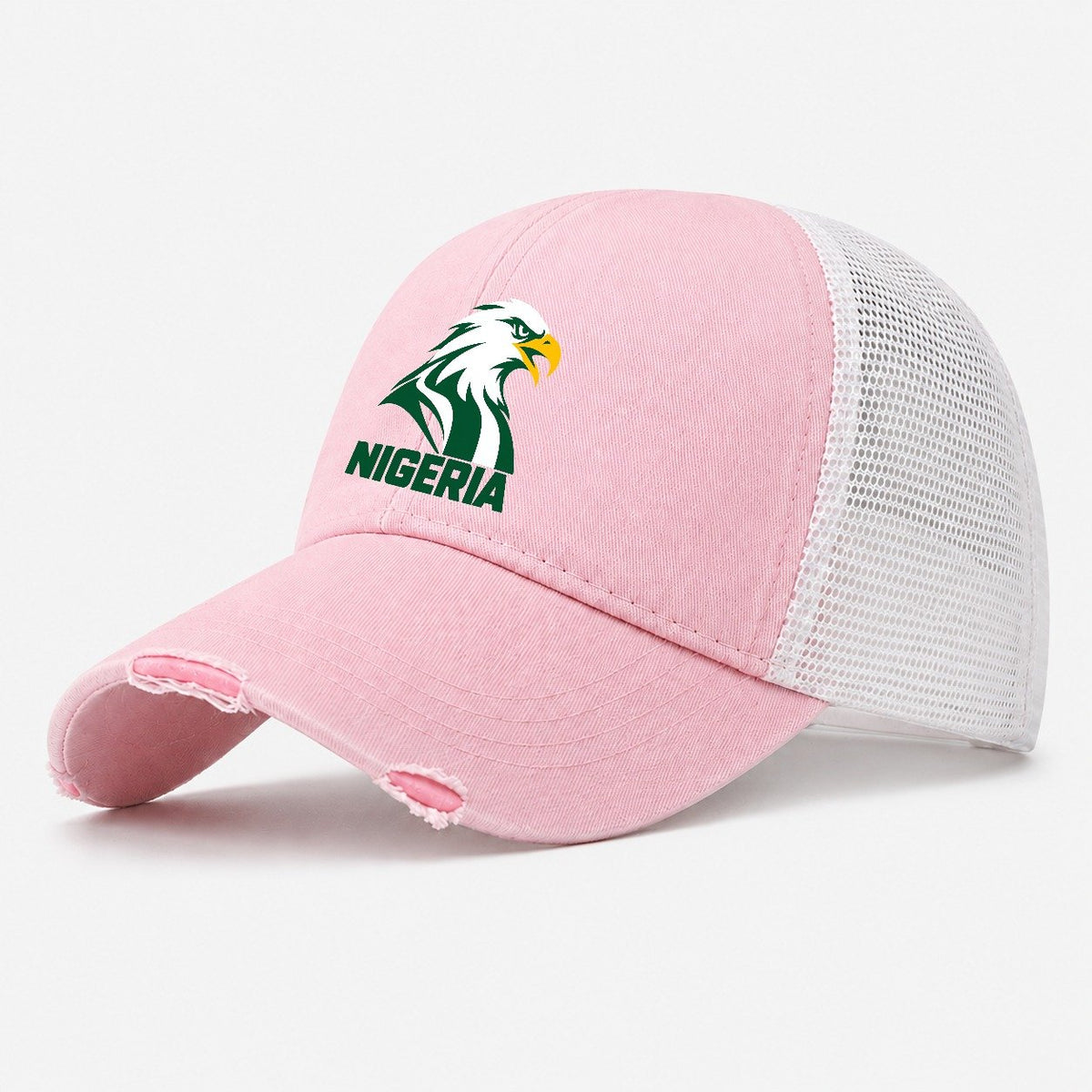 Nigeria Retro Badge Washed Trucker Hat – Light Pink