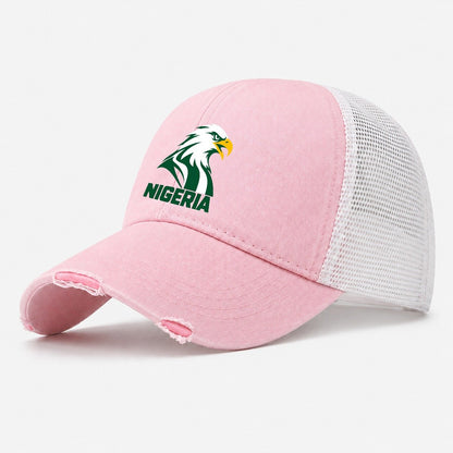 Nigeria Retro Badge Washed Trucker Hat – Light Pink