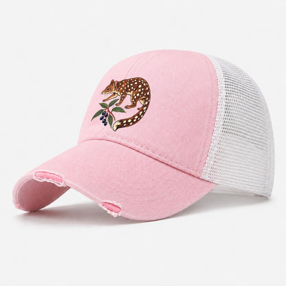 Spotted Tail Quoll And Mountain Pepper Berries Australia Cultural Icons Washed Trucker Hat – Light Pink
