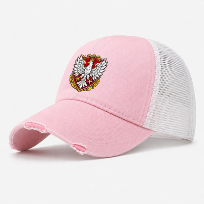 Poland Heraldic Crest Country Logos Washed Trucker Hat – Light Pink