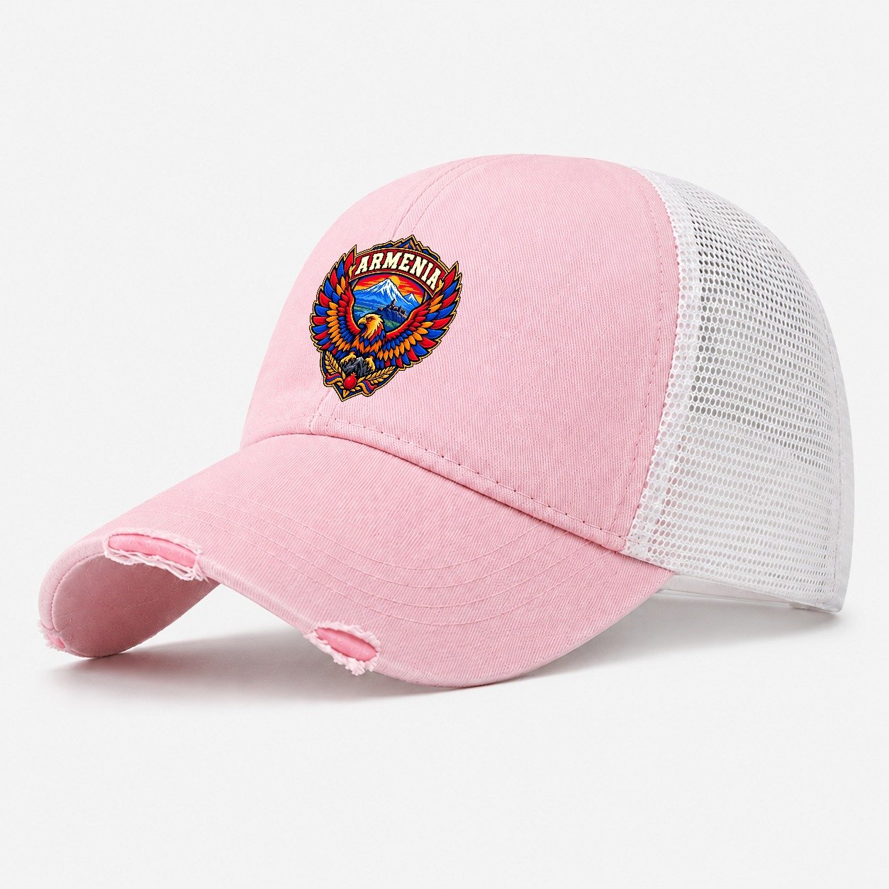 Armenia Retro Badge Country Logos Washed Trucker Hat – Light Pink