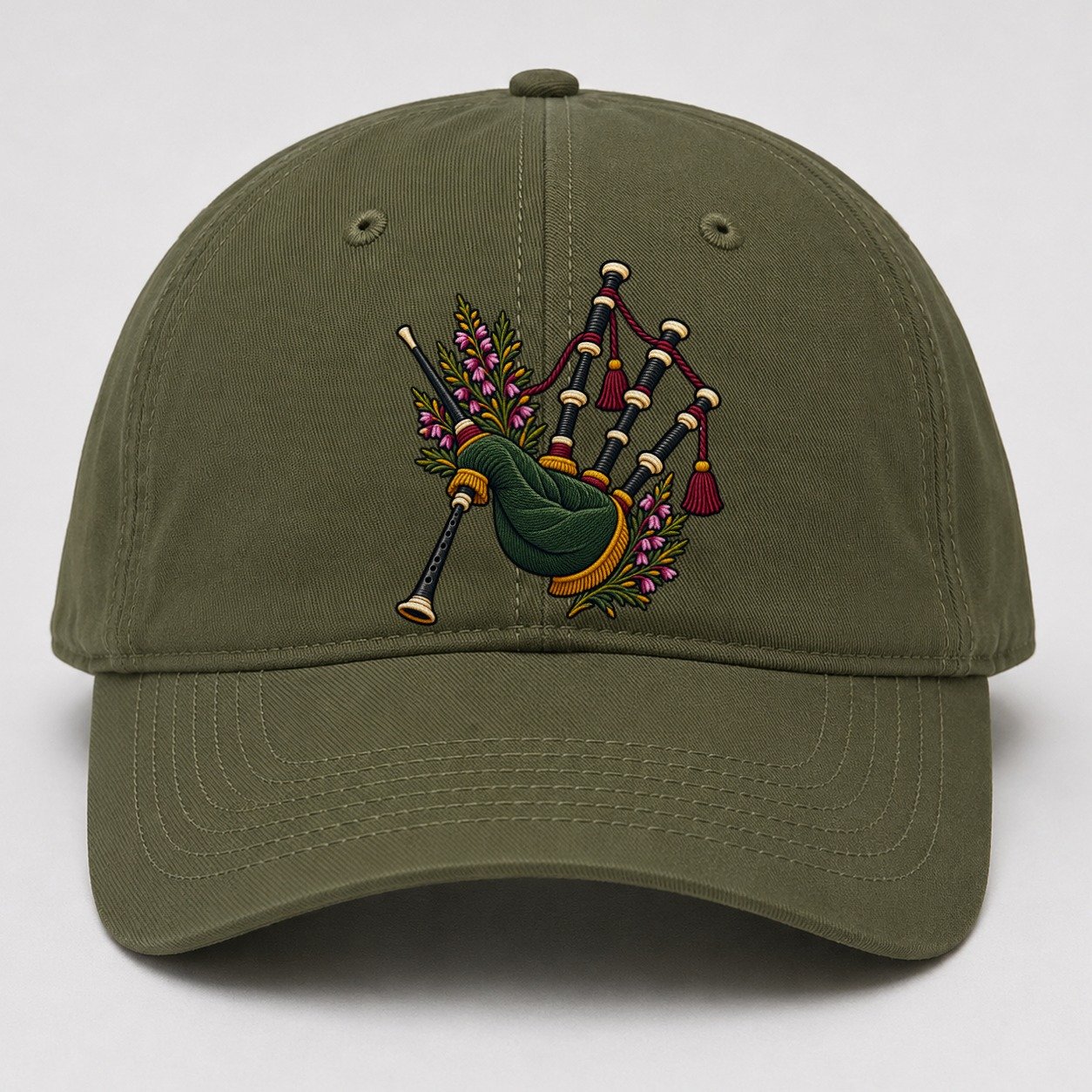 Scottish Bagpipes And Heather Uk Culture Heritage Baseball Cap – Army Green