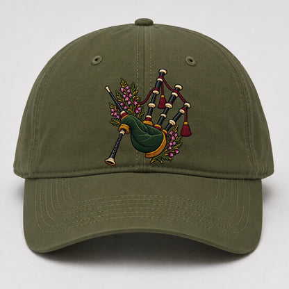 Scottish Bagpipes And Heather Uk Culture Heritage Baseball Cap – Army Green