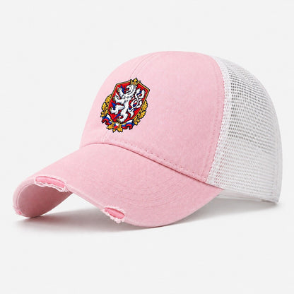 Czech Republic Heraldic Crest Country Logos Washed Trucker Hat – Light Pink