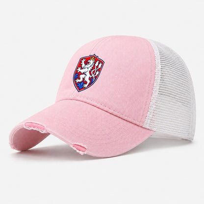 Czech Republic Minimal Emblem Country Logos Washed Trucker Hat – Light Pink
