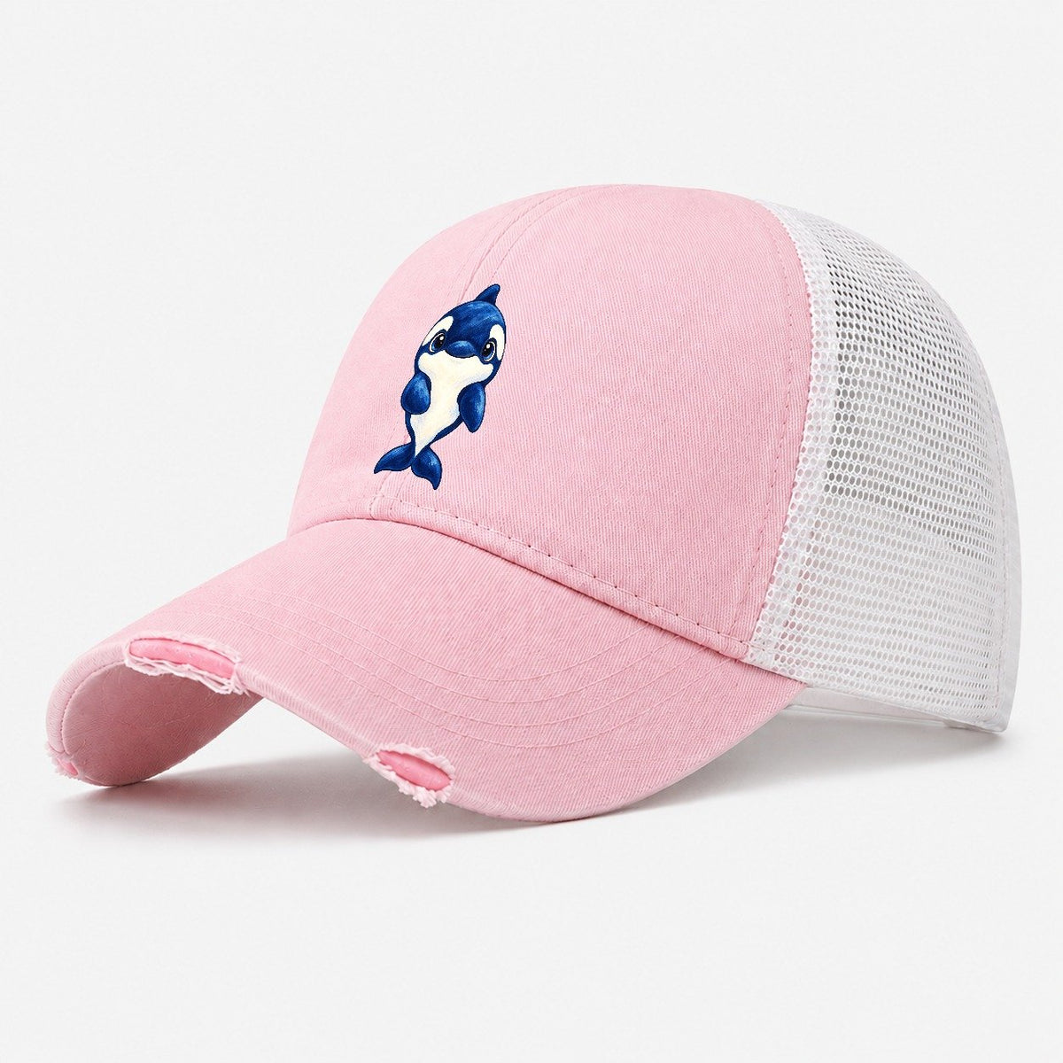 Orca Front Splash Sea Sprite Washed Trucker Hat – Light Pink