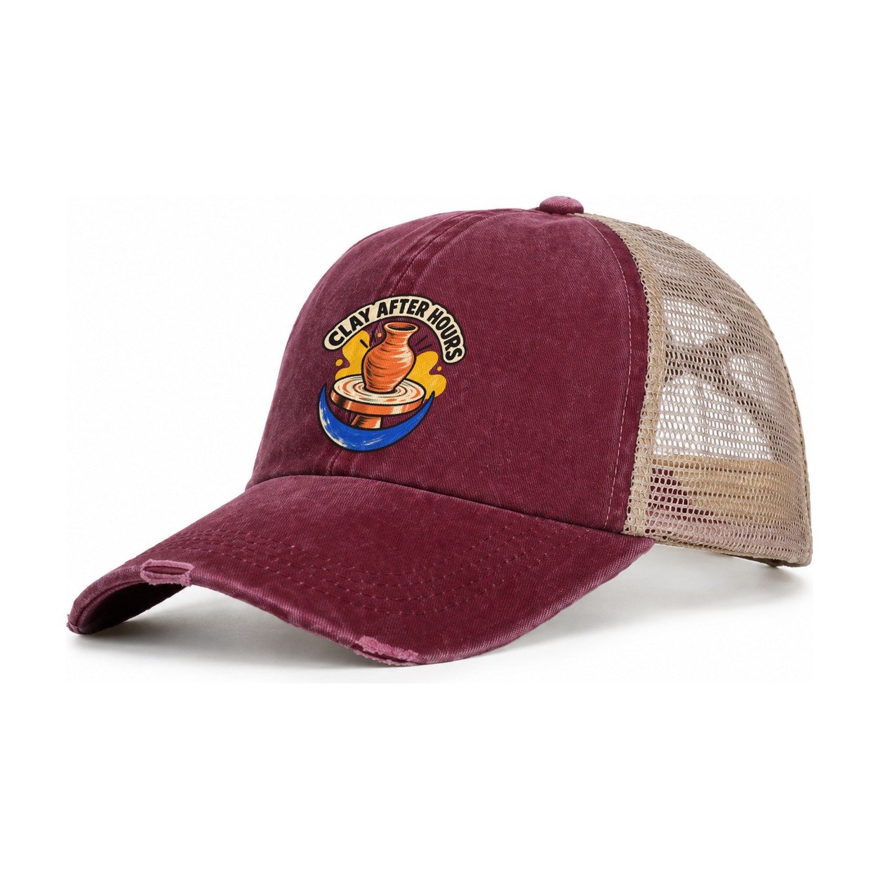 Clay After Hours Clay Color Makers Women's Ponytail Trucker Hat – Burgundy Khaki
