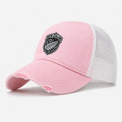 New Zealand Retro Badge Country Logos Washed Trucker Hat – Light Pink