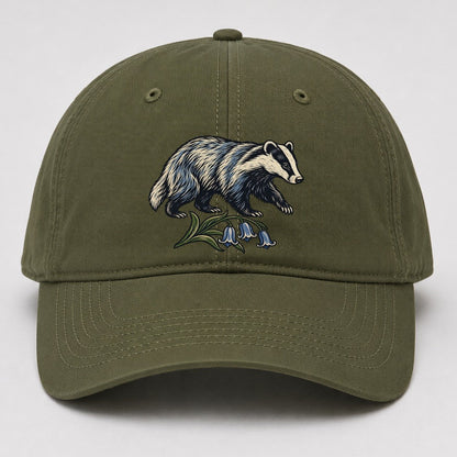 British Badger With Bluebell Sprig Uk Culture Heritage Baseball Cap – Army Green