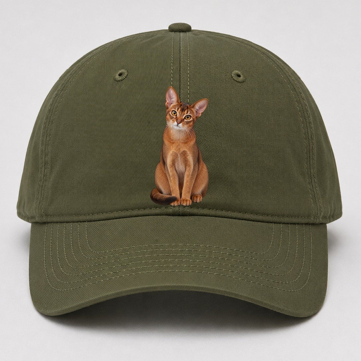 Abyssinian Seated Portrait Realistic Cat Portrait Baseball Cap – Army Green