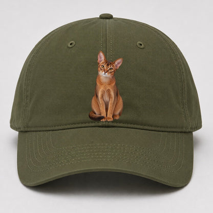 Abyssinian Seated Portrait Realistic Cat Portrait Baseball Cap – Army Green