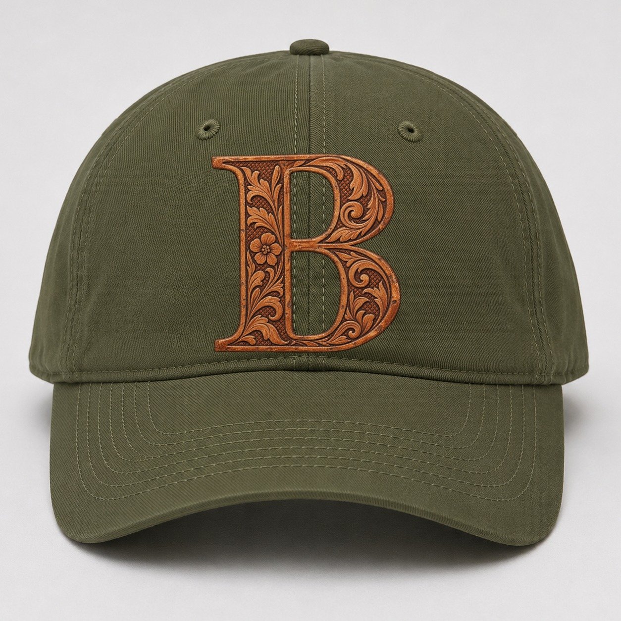 Tooled Leather B Monogram Baseball Cap – Army Green