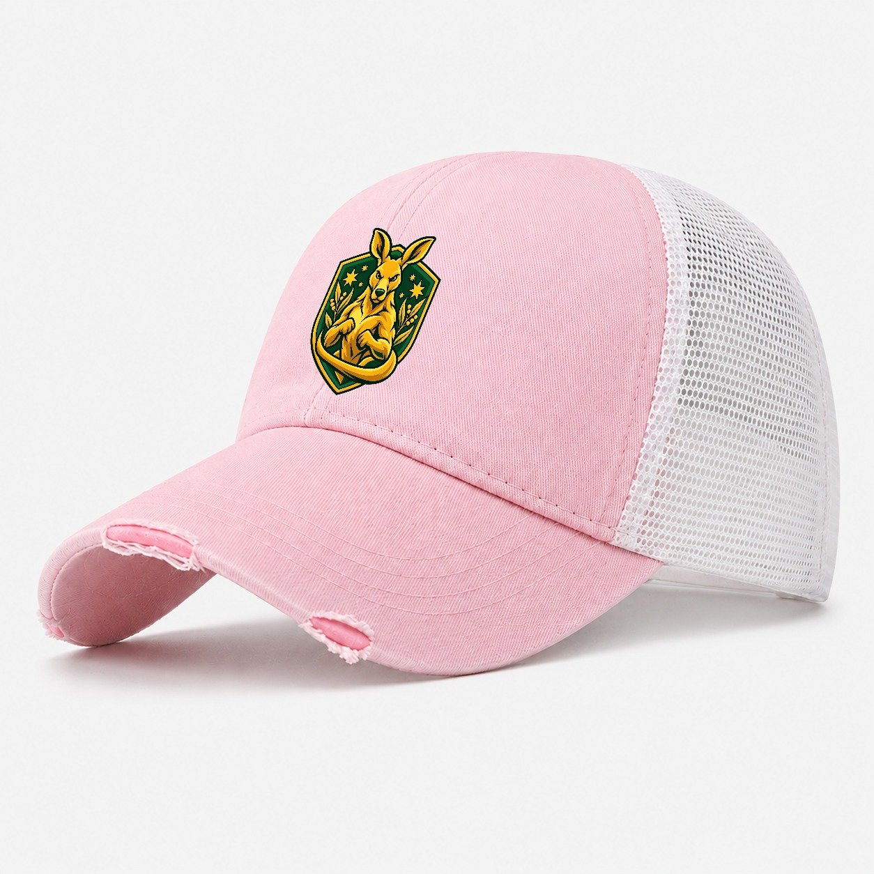 Australia Minimal Emblem Country Logos Washed Trucker Hat – Light Pink